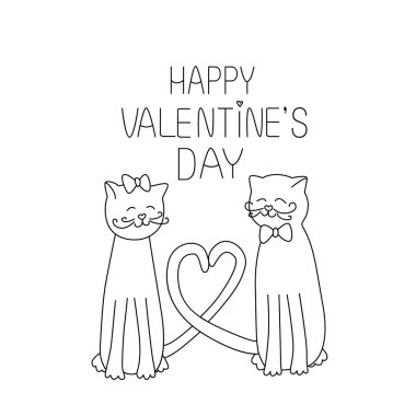 Aşk, vektör - illüstrasyon kedi. Yerli kedi, hayvan, kalp şekli, siluet kuyruk
