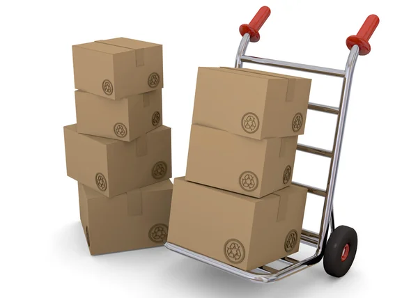 Hand truck with cardboard boxes - 3D — Stock Photo, Image