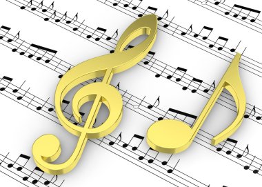 Treble Clef and note on Pentagram - 3D clipart