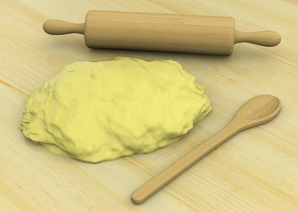 Pasta, Spoon and Rolling Pin - 3D — Stock Photo, Image