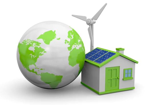 Världen och förnybara energikällor - 3d — Stockfoto