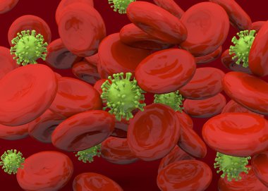 Virüs, kırmızı kan hücreleri ve tıp - 3d