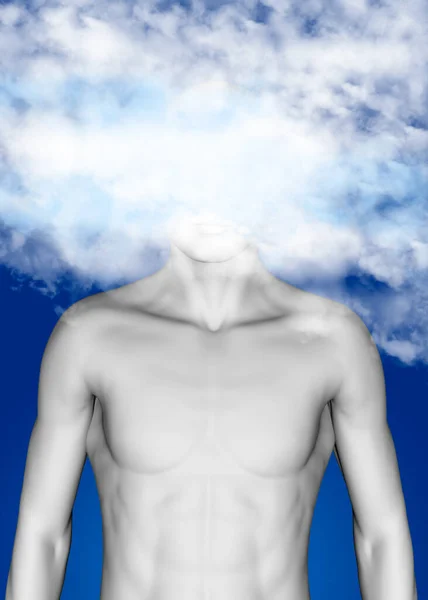 Boy His Head Clouds — Stock Photo, Image