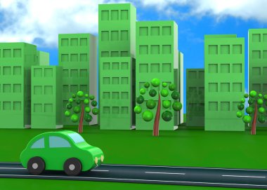 Araba ve Yeşil Şehir - 3D
