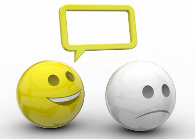 Happy Smile talks to Sad Smile- 3D clipart