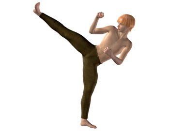 Beyaz arka planda Oğlan ve Kung Fu