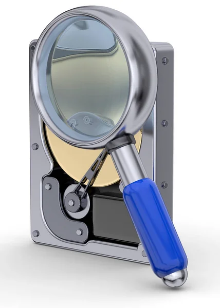 Hard Disk Magnifying Glass — Stock Photo, Image