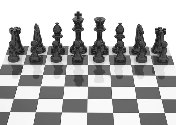 Échecs Noirs Sur Fond Blanc — Photo