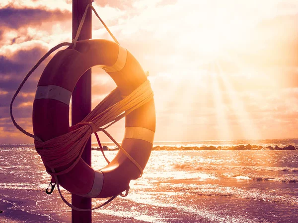 Lifebuoy Sea Sunset — Stock Photo, Image