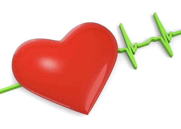 Kardiyogramlı kalp - 3 boyutlu — Stok fotoğraf
