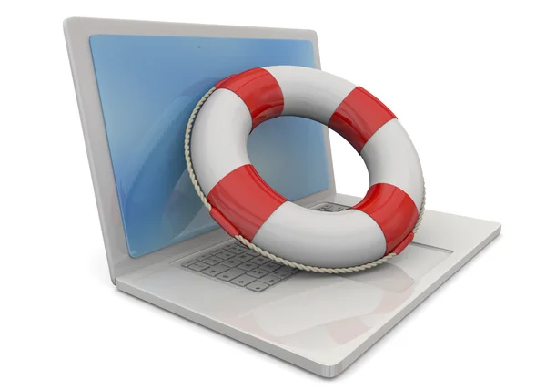COMPUTER AND LIFE BUOY - 3D — Stock Photo, Image