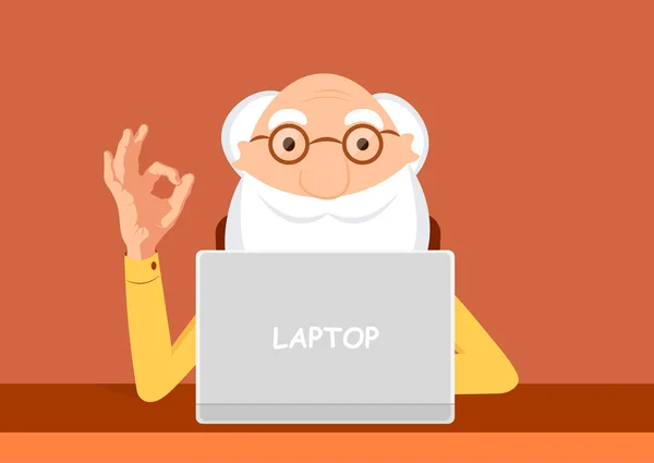 Mature man with laptop — Stock Vector