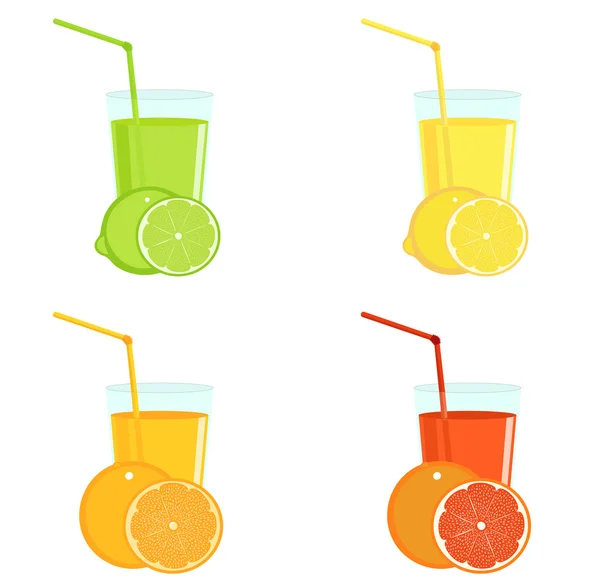 Jugos de frutas vector, zumo de naranja, zumo de pomelo, limonada, zumo de lima — Archivo Imágenes Vectoriales