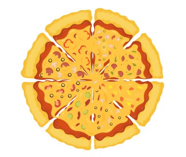 pizzaya beyaz bir arka plan, vektör çizimler