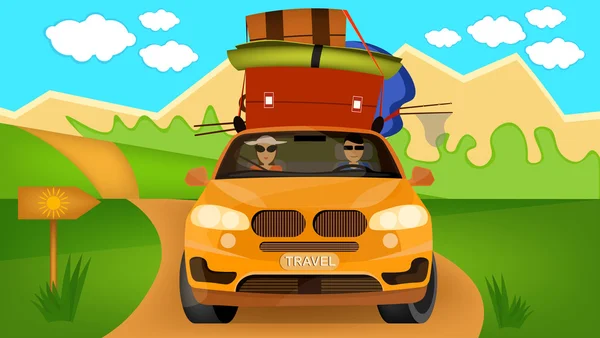 Voyage en voiture, voyage en famille, voiture, vacances — Image vectorielle