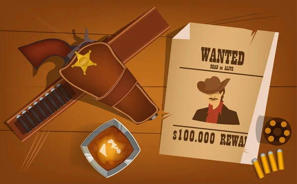 Western, ilustración, revólver, encimera, fondo, sheriff — Vector de stock