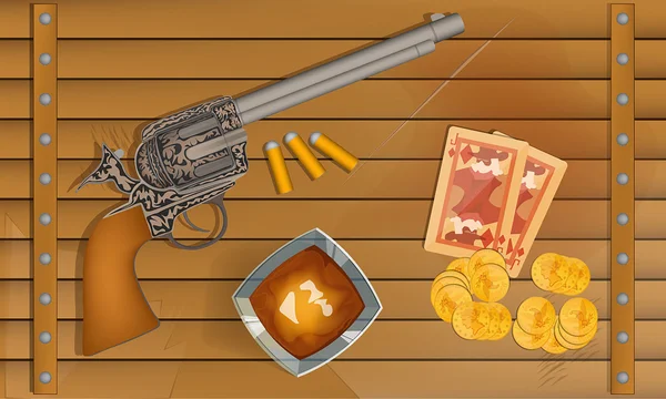 Western, ilustración, revólver, encimera, fondo — Vector de stock