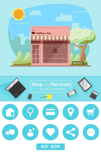 Obchod a ploché ikony pro e-commerce Coffee shop, vektor, ilustrace — Stockový vektor