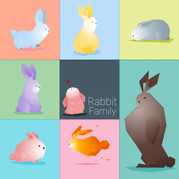 Conjunto de familia de conejos, vector, ilustración — Vector de stock