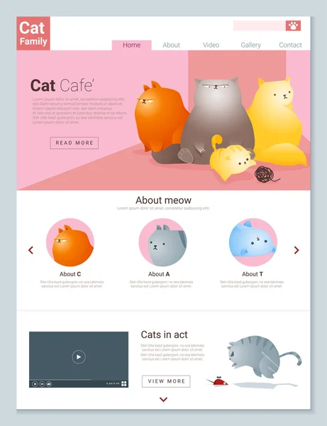 Animal Website Template Banner und Infografik mit Katzengeschichte 1, Vektor, Illustration — Stockvektor