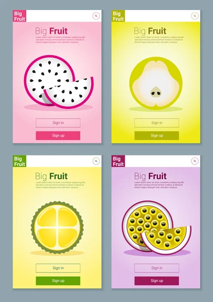 Banner de frutas coloridas para el diseño de aplicaciones, vector, ilustración — Vector de stock