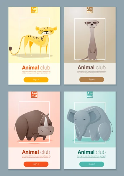 Conjunto de modelos de animais selvagens para web design, vetor, ilustração — Vetor de Stock
