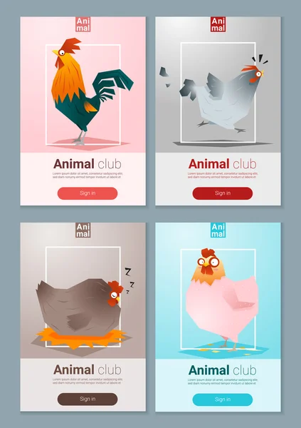 Satz von Vorlagen mit Huhn für Webdesign, Vektor, Illustration — Stockvektor
