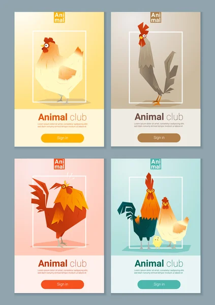 Satz von Vorlagen mit Huhn für Webdesign, Vektor, Illustration — Stockvektor