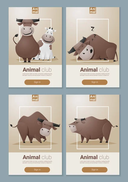 牛と動物のバナー web デザイン, ベクトル, イラスト — ストックベクタ