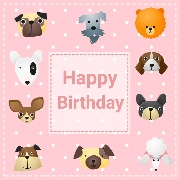 Słodkie urodziny karty z śmieszne psy, wektor, ilustracja — Wektor stockowy