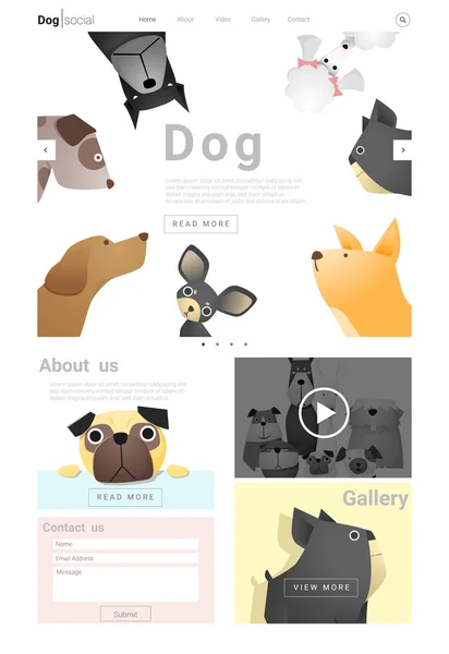 Hayvan Web sitesi şablon afiş ve Infographic köpek, vektör, illüstrasyon — Stok Vektör