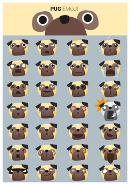 Pug emoji simgeler, vektör, illüstrasyon