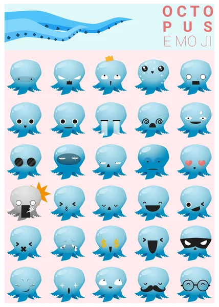 Ikony emoji ośmiornicy, wektor, ilustracja — Wektor stockowy