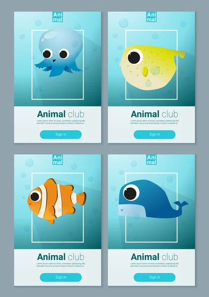 Zestaw szablonów zwierząt morze dla web design, wektor, ilustracja — Wektor stockowy