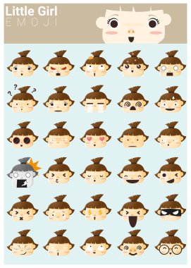 Küçük kız emoji simgeler, vektör, illüstrasyon