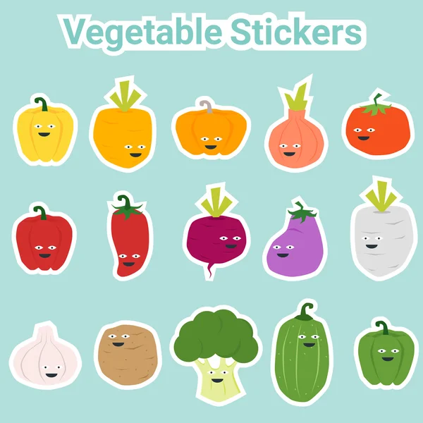 Jeu d'autocollants de légumes drôles, vecteur, illustration — Image vectorielle
