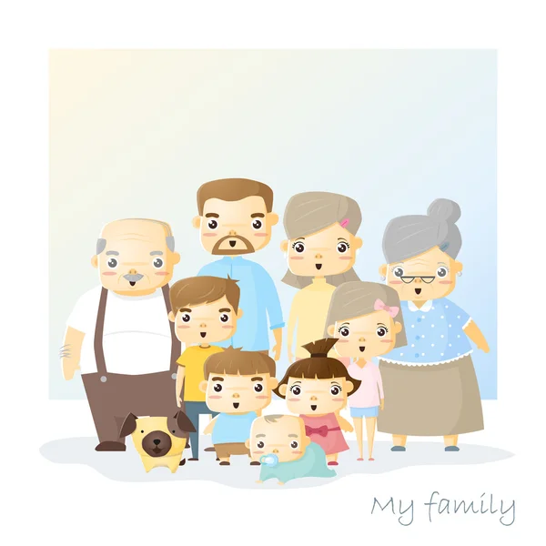 Schattig familieportret grote familie-achtergrond, vector illustratie — Stockvector