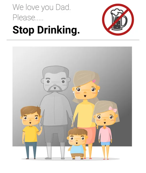 Familie campagne papa stoppen met drinken, vector, illustratie — Stockvector