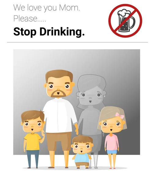 Familie campagne Mama stoppen met drinken, vector, illustratie — Stockvector
