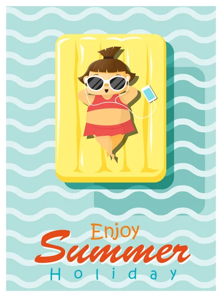 작은 소녀, 벡터, 삽화와 함께 열 대 여름 휴가 즐길 수 — 스톡 벡터