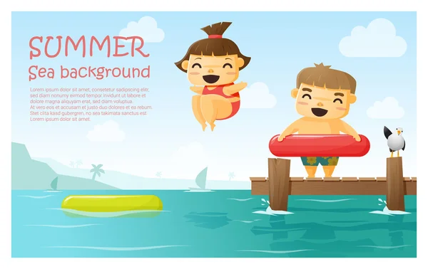 Disfrute de vacaciones de verano tropical fondo, vector, ilustración — Vector de stock
