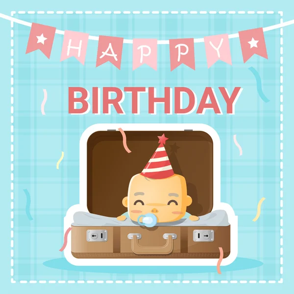 Mutlu doğum günü kartı ile şirin bebek, vektör, illüstrasyon — Stok Vektör