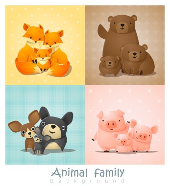 Set of cute animal family portrait , vector , illustration clipart