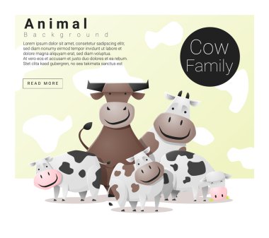 Cute animal family background with Cows , vector , illustration clipart