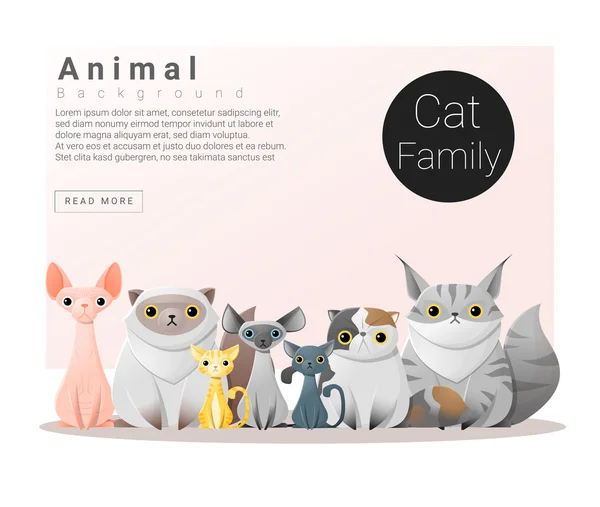 พื้นหลังครอบครัวสัตว์น่ารักกับแมว, เวกเตอร์, ภาพวาด — ภาพเวกเตอร์สต็อก