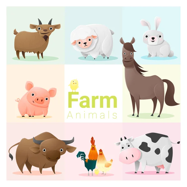 Conjunto de animales de granja, vector, ilustración — Archivo Imágenes Vectoriales