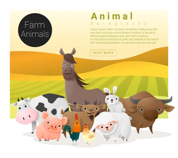 Cute animal family background with farm animals , vector , illustration — Stock Vector