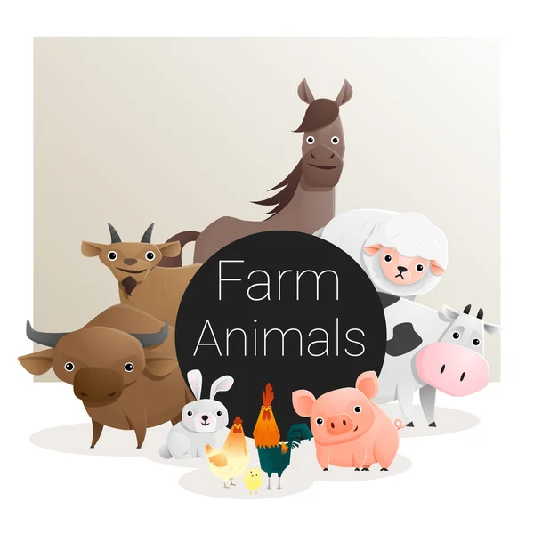 Fondo de la familia de animales lindos con animales de granja, vector, ilustración — Archivo Imágenes Vectoriales