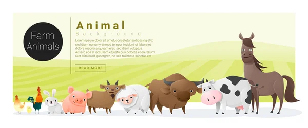 Cute animal family background with farm animals, vector, illustration — стоковый вектор