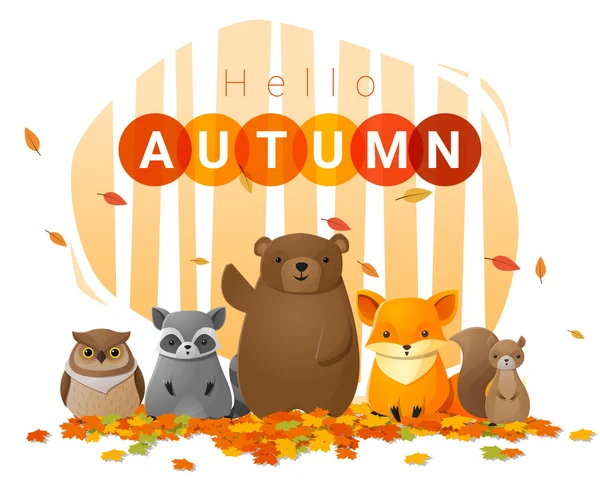 Hello autumn background with wild animals , vector , illustration — Stock Vector
